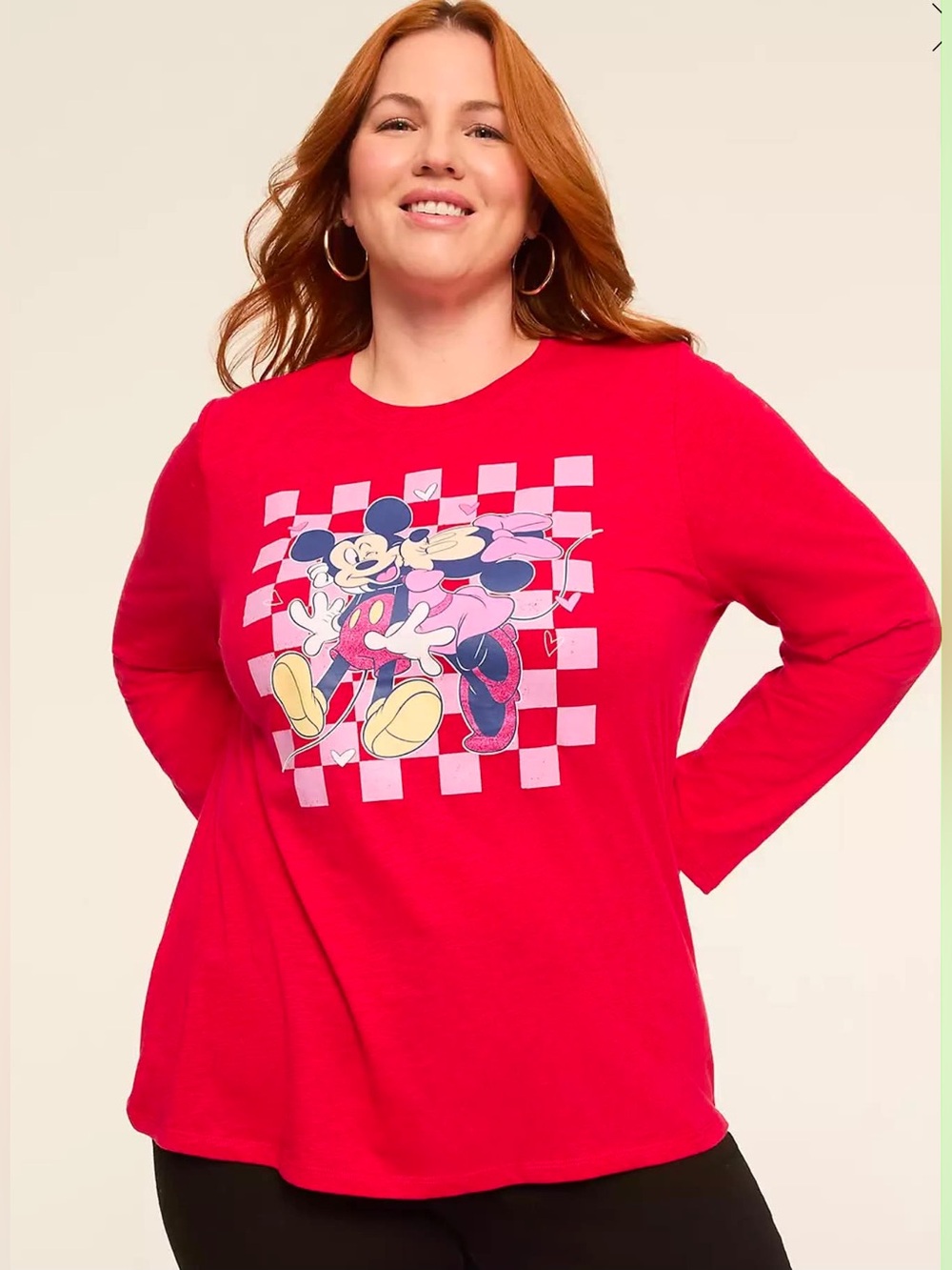 🆕Glitter Mickey & Minnie Kiss Long-Sleeve Graphic Tee